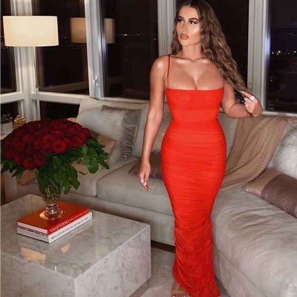 House of CB Fornarina Maxi Red Dress Tank Organza Bodycon Backless Mesh Size XS - Picture 7 of 17